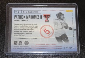 2017 Prestige NFL Passport Patrick Mahomes #5 Rookie Card