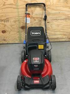 lot 5A image: Toro 60V Max 21 (53 cm) Recycler wSmartStow Push Lawn Mower With 4Ah Battery And Charger Model # 21323 (Works)