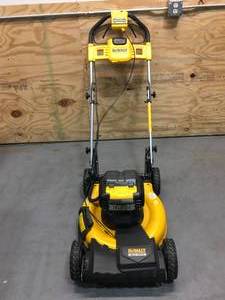 lot 121 image: Non-Working DeWalt 2X20V MAX 21-12 in. Brushless Cordless FWD Self-Propelled Lawn Mower Model # DCMWSP244 (Mower Only)