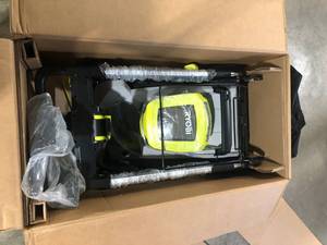 lot 9 image: RYOBI 40V HP Brushless 21 in. Battery Walk Behind Multi-Blade Push Lawn Mower with 7.5 Ah Battery and Rapid Charger  Customer Returns See Pictures