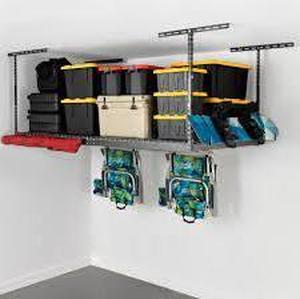 lot 31 image: SafeRacks Overhead Garage Storage Combo Kit, 4 ft. x 8 ft. Rack-Gray-Out of Package