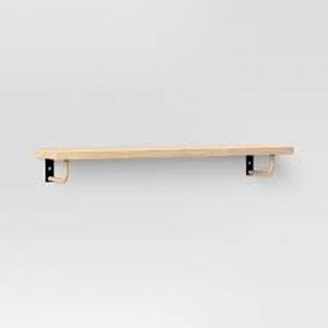 lot 298 image: 24 x 6 Woodgrain Shelf with Wrapped Rattan Bracket Brown - Threshold