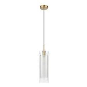 lot 314 image: Globe Electric Sydney 1-Light Matte Brass Pendant Light with Clear Glass Outer Shade and Frosted Glass Insert