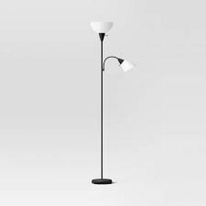 lot 316 image: Torchiere with Task Light Floor Lamp - Room Essentials Black
