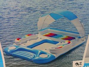 lot 296 image: Members Mark Floating Island With Canopy, 6 Person, Chevron Rainbow