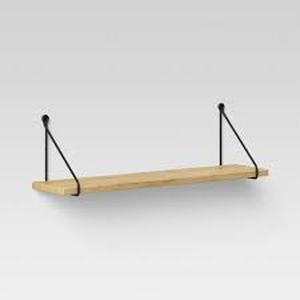 lot 326 image: 24 x 6 Wood Wall Shelf with Hanging Wire Matte Black - Threshold