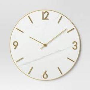 lot 337 image: 26 Faux Marble Finished in Polished Brass Wall Clock White - Threshold