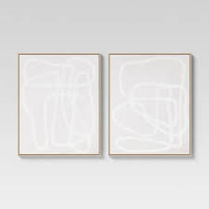 lot 361 image: (Set of 2) 24 x 30 Line Drawing Wall Canvases GrayWhite - Threshold-Out of Box