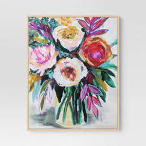 lot 359 image: 24 x 30 Colorful Floral Framed Canvas Natural - Threshold-Out of Box