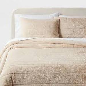 lot 390 image: 3pc FullQueen Channel Luxe Faux Fur Comforter and Sham Set Khaki - Threshold