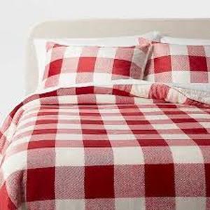 lot 392 image: 3pc King Traditional Cozy Faux Shearling Comforter and Sham Set RedIvory