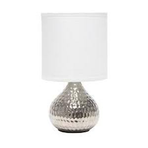 lot 410 image: Hammered Drip Mini Table Lamp with Fabric Shade - Simple Designs WhiteSilver
