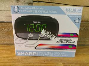 lot 437 image: 22 Amp USB Charge LED Alarm Clock Black - Sharp