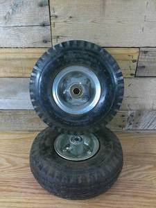 lot 476 image: Set of 2 4.10 3.50-4 4P.R. Tires and Wheel Assembly 325 Max Load