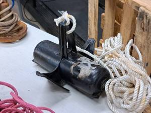 lot 322 image: Plastic Covered Boat Anchor, White Rope