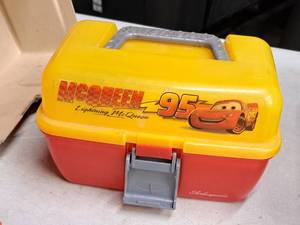 lot 333 image: 9 Lightning McQueen logo Plastic Tackle Box with Lures, Bobbers