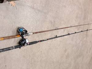 lot 481 image: Lot of (2) Fishing Rods with Reels - Spincast Reel, Bait Cast Reel
