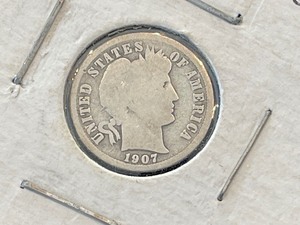 lot 6 image: 1907 Barber Dime
