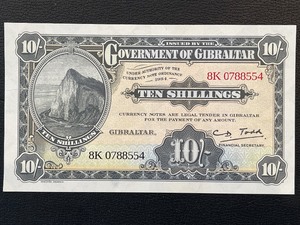 lot 25 image: Gibraltar 10 Shillings Banknote