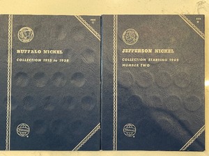 lot 34 image: Jefferson and Buffalo Nickels and Books