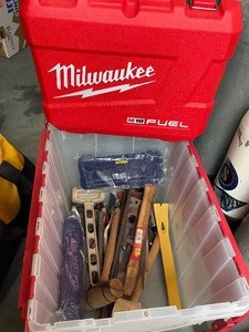 Tote of Hand Tools and Milwaukee Case