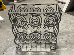 Vintage Wrought Iron Ornate Deco Gray Magazine Rack