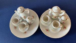 Two Tiny Dollhouse Rosebud Tea Sets
