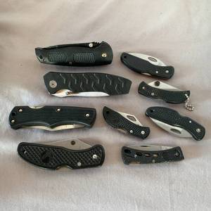 Large Group of Silver Metal and Matte Black Knives - Small, Medium and Large