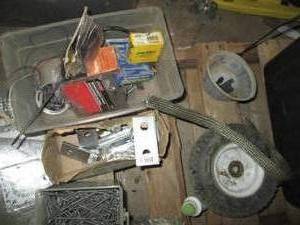 lot 119 image: Utility wheel, 10# 3 deck screws plus other hardware and supplies
