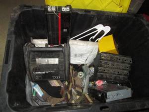 lot 127 image: Automotive radio and amp, screwdriver organizer plus misc tools and hardware