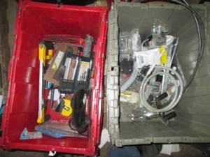 lot 128 image: (2) Totes containing an assortment of new and pre-owned Hand tools, supplies and accessories