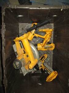 lot 189 image: Tote of assorted cordless Dewalt tools (tools only, no batteries)