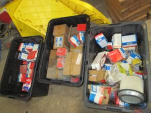 lot 44 image: 3 Heavy Duty Storage Totes with assorted Atlas gas and oil filters