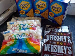 Smores Kit - 3 each 14.4 oz Boxes Honey Maid Graham Crackers, 12 oz Bag Marshmallows and 3 x 6 packs Hersheys Full Size Candy Bars