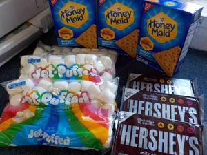 Smores Kit - 3 each 14.4 oz Boxes Honey Maid Graham Crackers, 12 oz Bag Marshmallows and 3 x 6 packs Hersheys Full Size Candy Bars