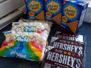 Smores Kit - 3 each 14.4 oz Boxes Honey Maid Graham Crackers, 12 oz Bag Marshmallows and 3 x 6 packs Hersheys Full Size Candy Bars