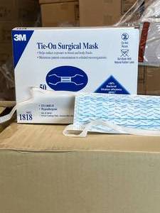 lot 2 image: Sold On Ebay $275 Per Case 6 Cases (600 each per case) NEW 3M 1818 50-Pack Single-Use Hypoallergenic Tie-On Surgical Masks - Expiration 924