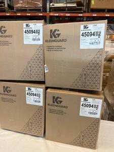 lot 7 image: MSRP $1400  4 Case (24 each) NEW Kleenguard 45094&nbspBlood and Chemical Splash Protection A60 Hooded &amp Booted Denim Coveralls - Size XL Blue