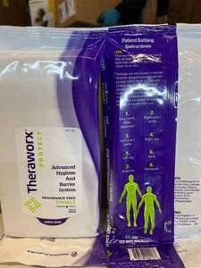 lot 25 image: MSRP $500  1 Case NEW Theraworx Protect&nbspAdvanced Hygiene And Barrier System Towels, PolyesterRayon, Cocamidopropyl Betaine, Unscented, Non-Sterile, Rinse-Free, Alcohol-Free