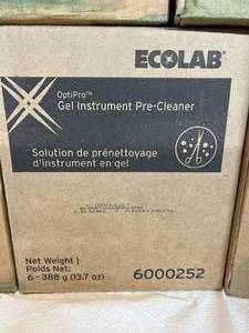 lot 47 image: MSRP $750  5 Cases (6 each per case) Ecolab 6000252 13.7 oz. OptiPro Gel Instrument Pre-Cleaners -Dissolves blood and oil, making removal from instruments fast and effective- Expiration 825&nbsp