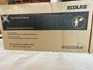 lot 49 image: 2 Cases (6 each per case) NEW Ecolab 6000064 25 fl. oz. Total Body Shampoos &amp 1 Case (4 each) NEW Ecolab 6000231 Equi-Mild Foam Antimicrobial Hand Soaps