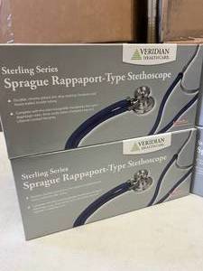 lot 60 image: Lot of 4 NEW Veridian Healthcare Sterling Series Latex-Free Sprague Rappaport-Type Stethoscope - Burgundy and Royal Blue