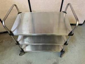 lot 77 image: MSRP $1200 Metro InterMetro Heavy Duty Stainless Steel 3 Tier Solid Shelf Utility Cleanroom Mobile Transport Storage Cart Truck - NSF Approved - Excellent Condition 39 x 21 x 36