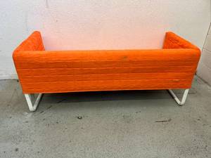 lot 87 image: IKEA Metal Frame Sofa KNOPPARP - Orange - Good Sturdy Condition However Cover Needs Cleaning - Cover Can Be Removed And Washed In Washing Machine&nbsp Great For Kids Or Dorm Room