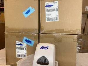 lot 98 image: MSRP $2000  4 Cases (12 each per case) NEW Purell 2720-12 TFX&nbspTouch Free Automatic 1200mL Dispensers - Light Gray