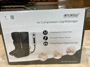 lot 102 image: MSRP $160 NEW In SEALED BOX Cincom CM-018A Cincom CM-018A&nbspLeg Massager for Foot Calf Air Compression Leg Wraps with Portable Handheld Controller  2 Modes &amp 3 Intensities&nbsp