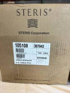 lot 107 image: MSRP $500  2 Cases (4 each per case) NEW Steris 105108 1-Gallon Liquid Descalers