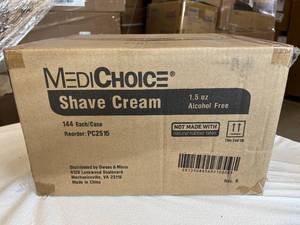 lot 117 image: 1 Case (144 each) NEW MediChoice PC2515 Alcohol Free 1.5 oz. Cans Of Shave Shaving Cream&nbspThick, rich foaming lather, Gentle formula, Pleasant fragrance