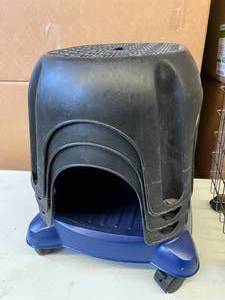 lot 130 image: 3M Health Care 90090 Bair Hugger Rolling Cart, Wire Wheeled Storage Supply Basket, and 3 Black One-Step Plastic Step Stools - 350 Lb Weight Capacity - 16 W x 13 L x 9 H - Made in USA