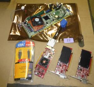lot 22 image: 3 graphics cards, new Advantech motherboard with processor and ram
